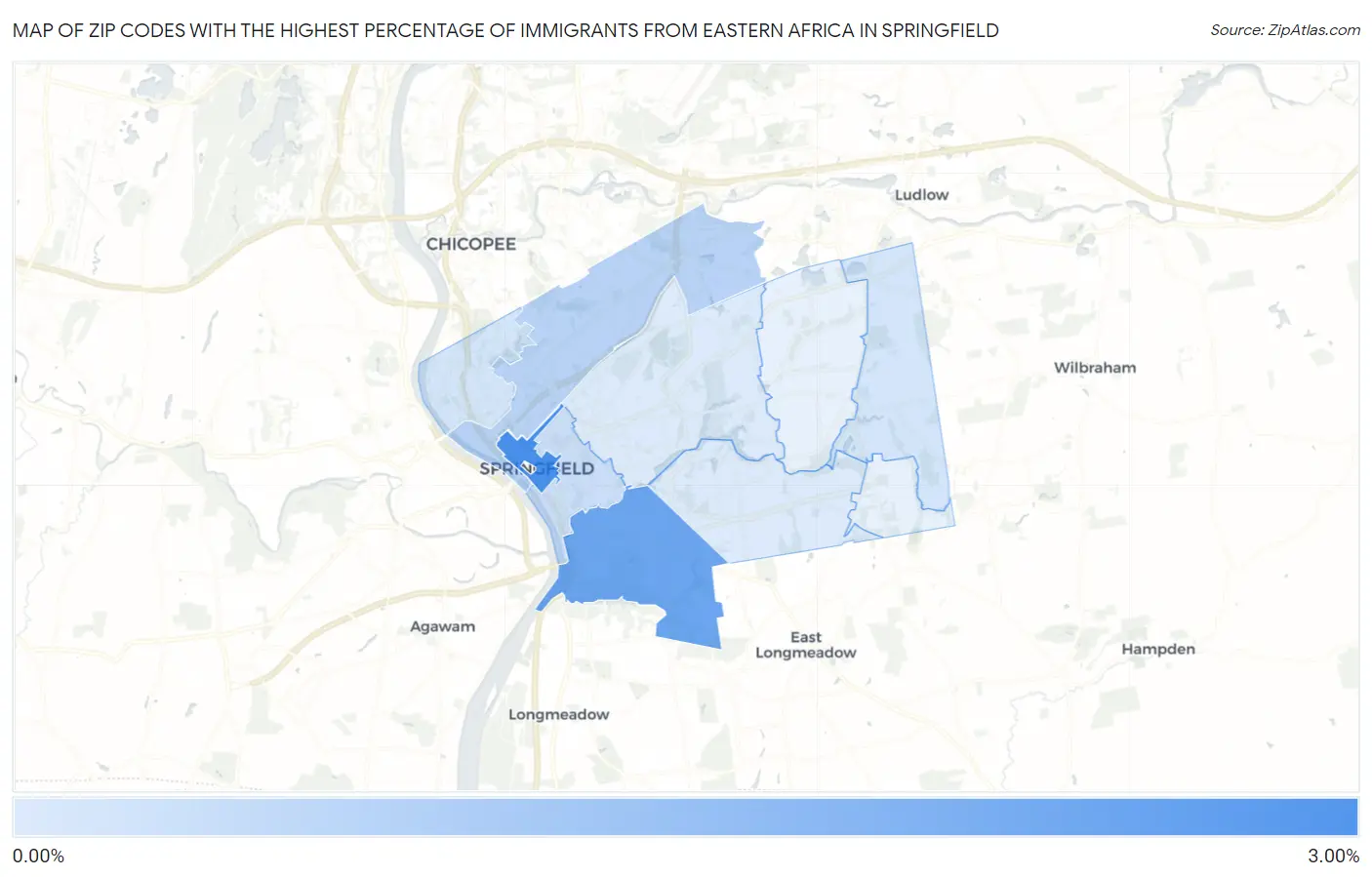 Zip Codes with the Highest Percentage of Immigrants from Eastern Africa in Springfield Map