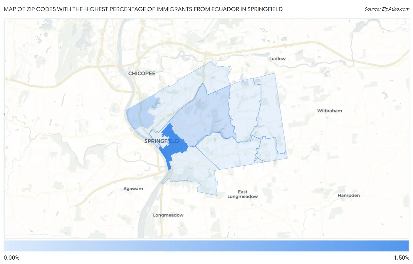 Zip Codes with the Highest Percentage of Immigrants from Ecuador in Springfield Map
