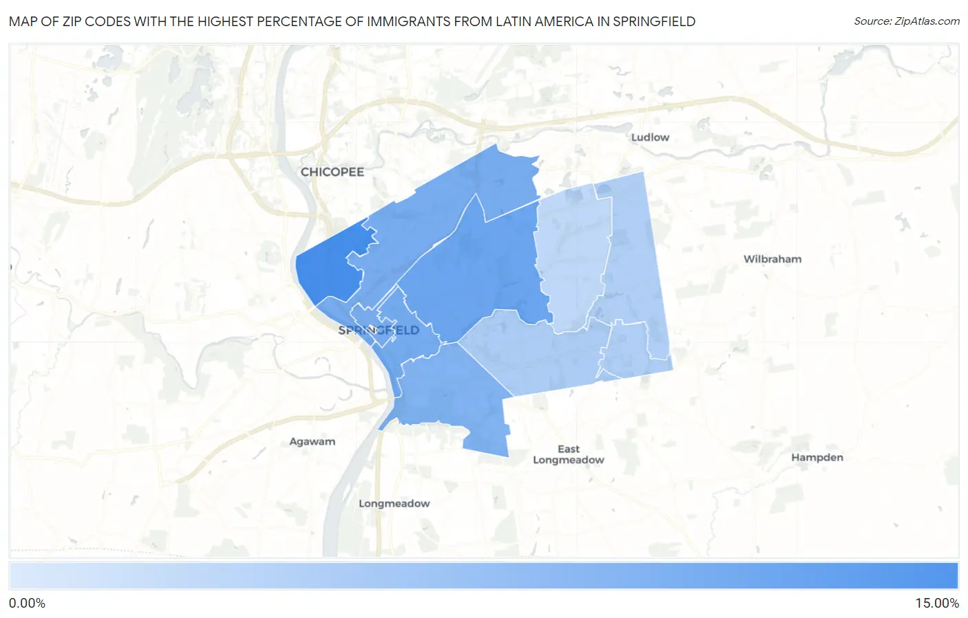 Zip Codes with the Highest Percentage of Immigrants from Latin America in Springfield Map