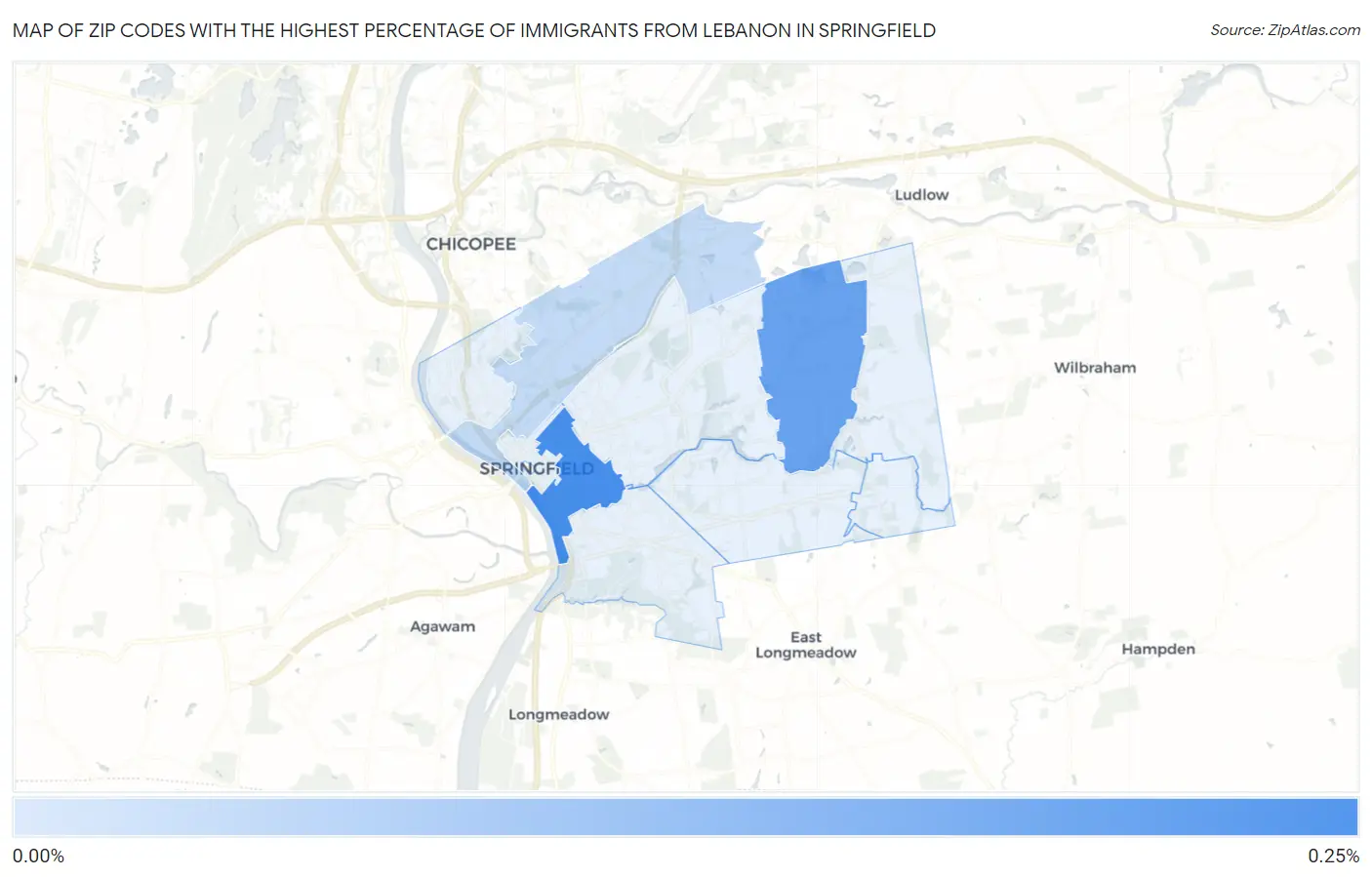 Zip Codes with the Highest Percentage of Immigrants from Lebanon in Springfield Map