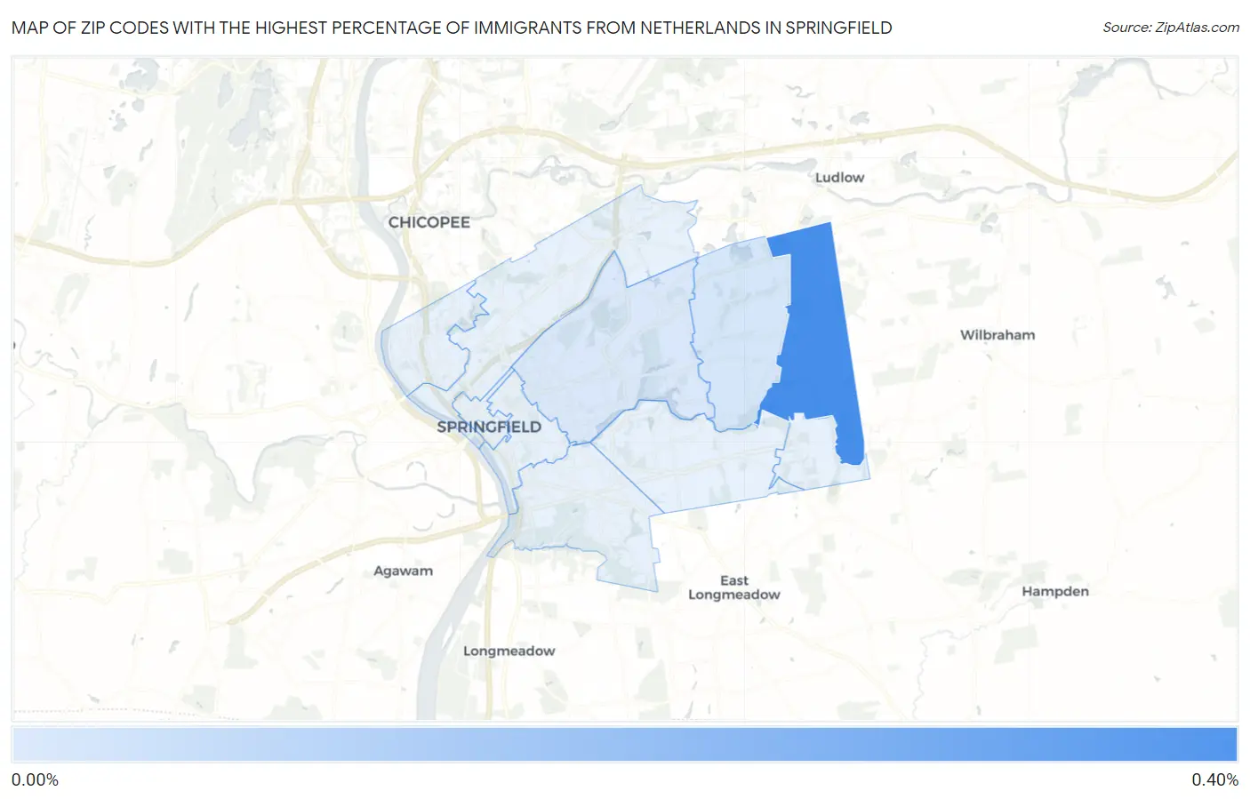 Zip Codes with the Highest Percentage of Immigrants from Netherlands in Springfield Map