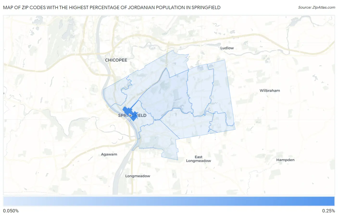 Zip Codes with the Highest Percentage of Jordanian Population in Springfield Map
