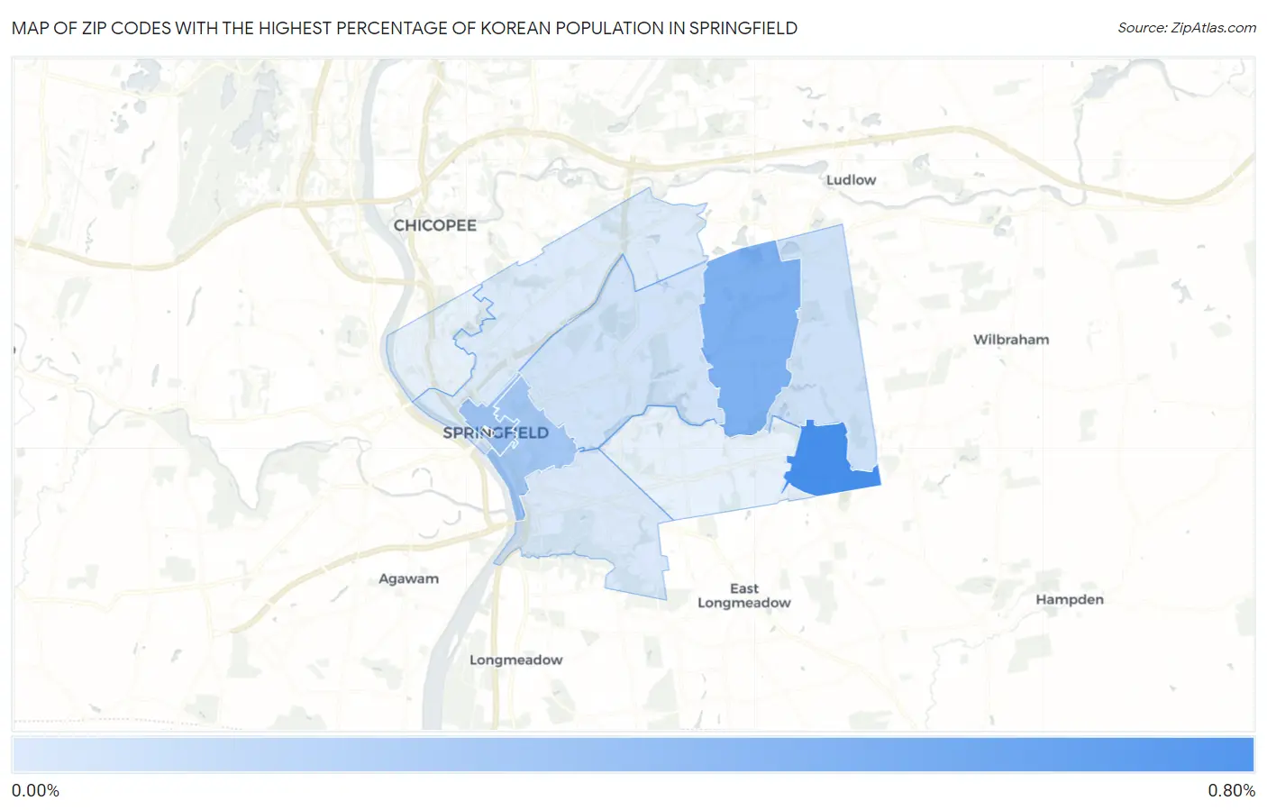 Zip Codes with the Highest Percentage of Korean Population in Springfield Map