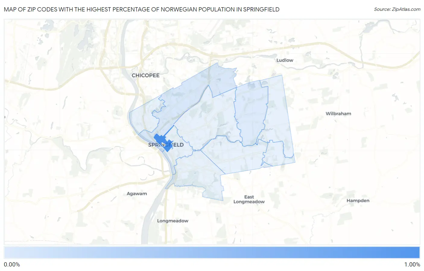 Zip Codes with the Highest Percentage of Norwegian Population in Springfield Map