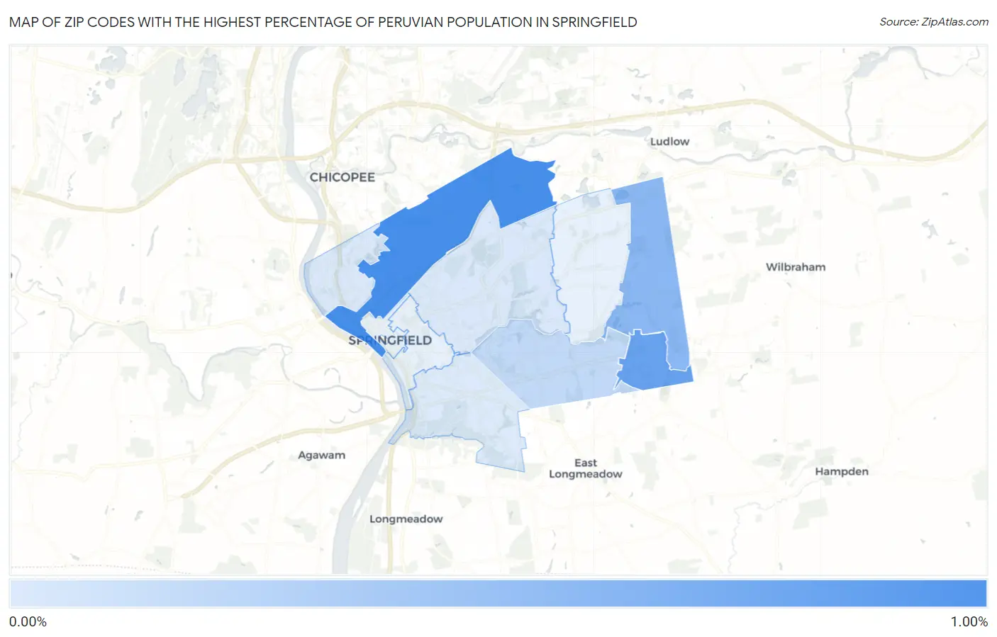 Zip Codes with the Highest Percentage of Peruvian Population in Springfield Map
