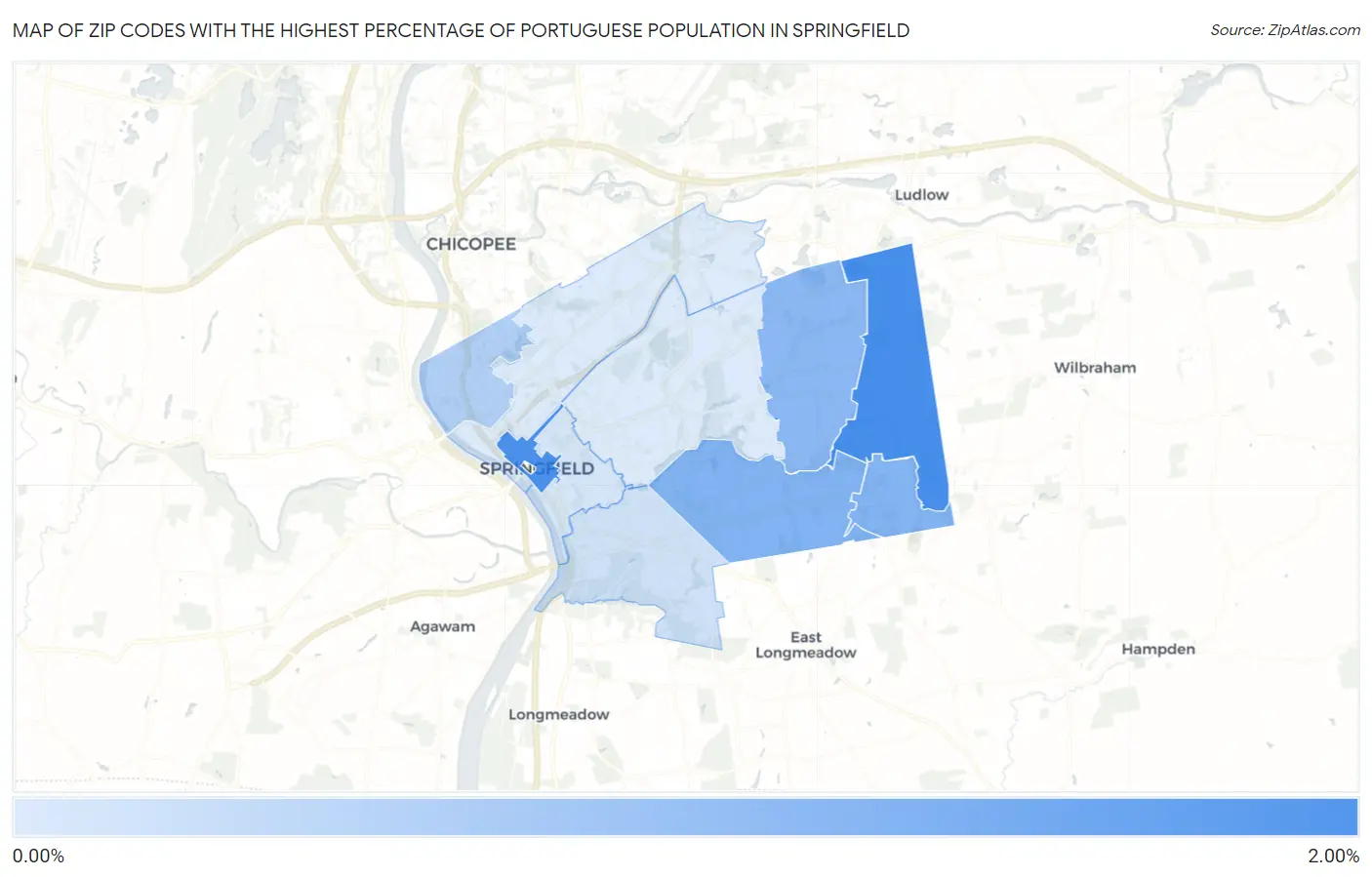 Zip Codes with the Highest Percentage of Portuguese Population in Springfield Map