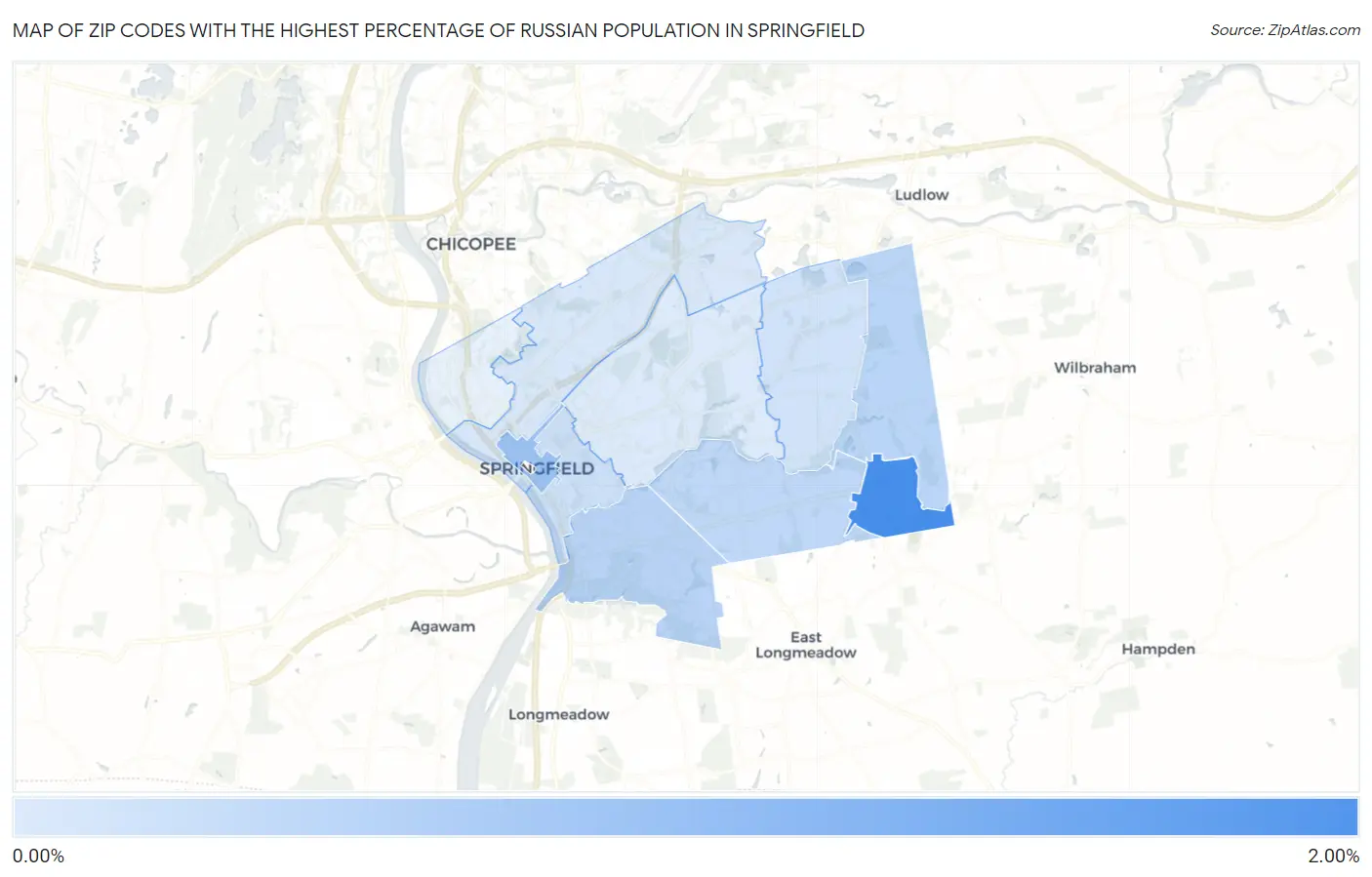 Zip Codes with the Highest Percentage of Russian Population in Springfield Map