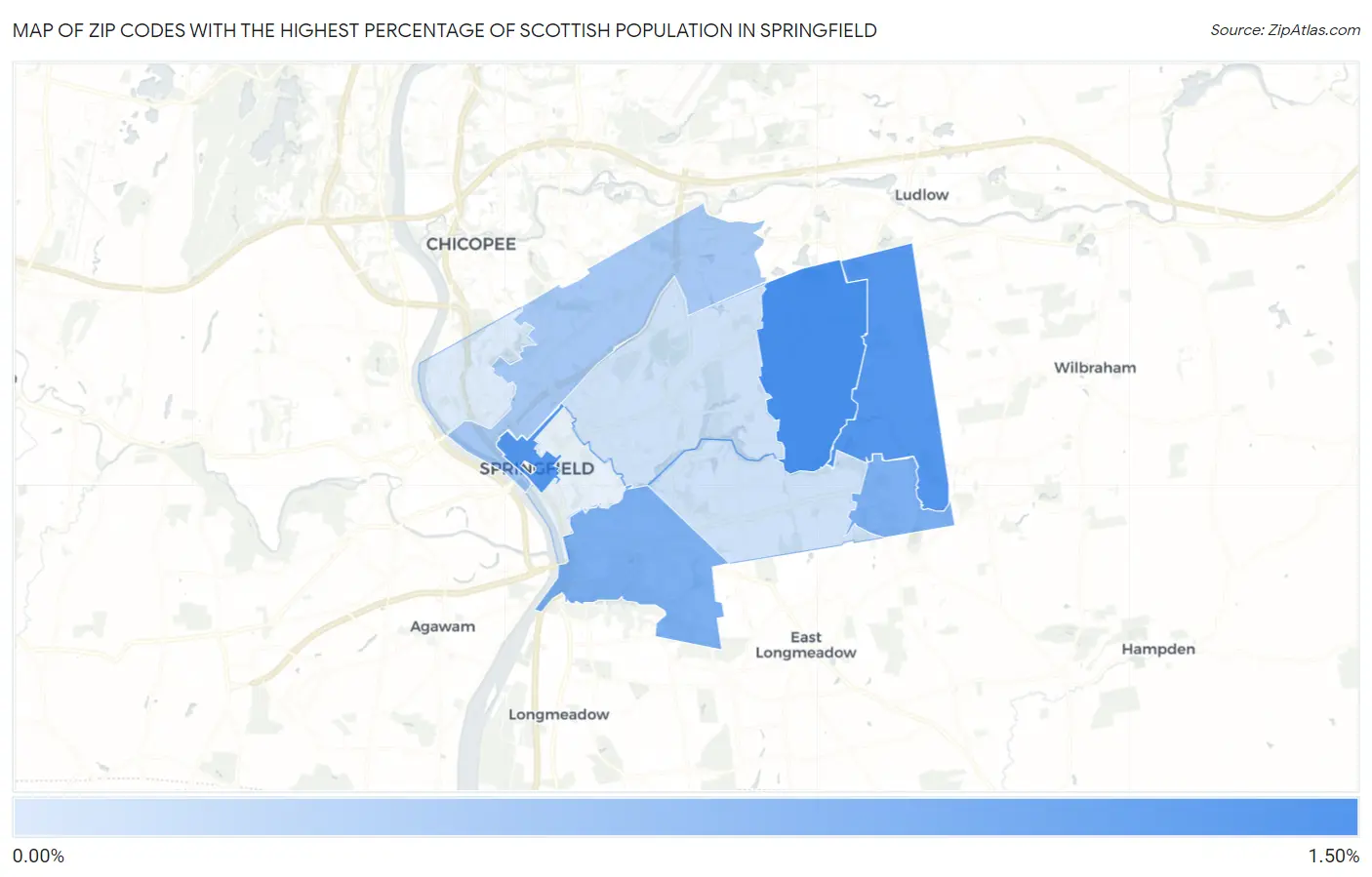Zip Codes with the Highest Percentage of Scottish Population in Springfield Map