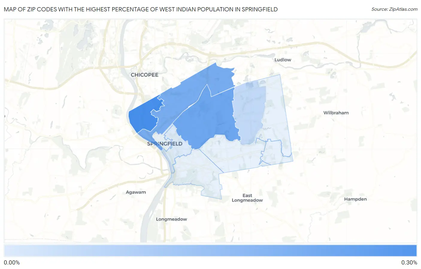 Zip Codes with the Highest Percentage of West Indian Population in Springfield Map