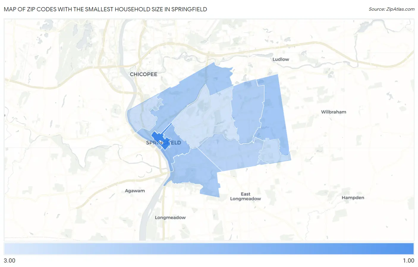 Zip Codes with the Smallest Household Size in Springfield Map