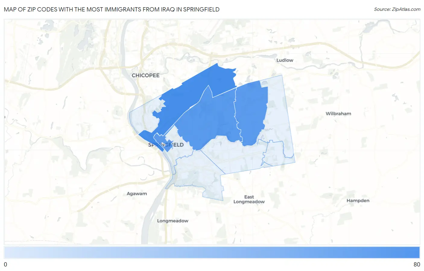 Zip Codes with the Most Immigrants from Iraq in Springfield Map