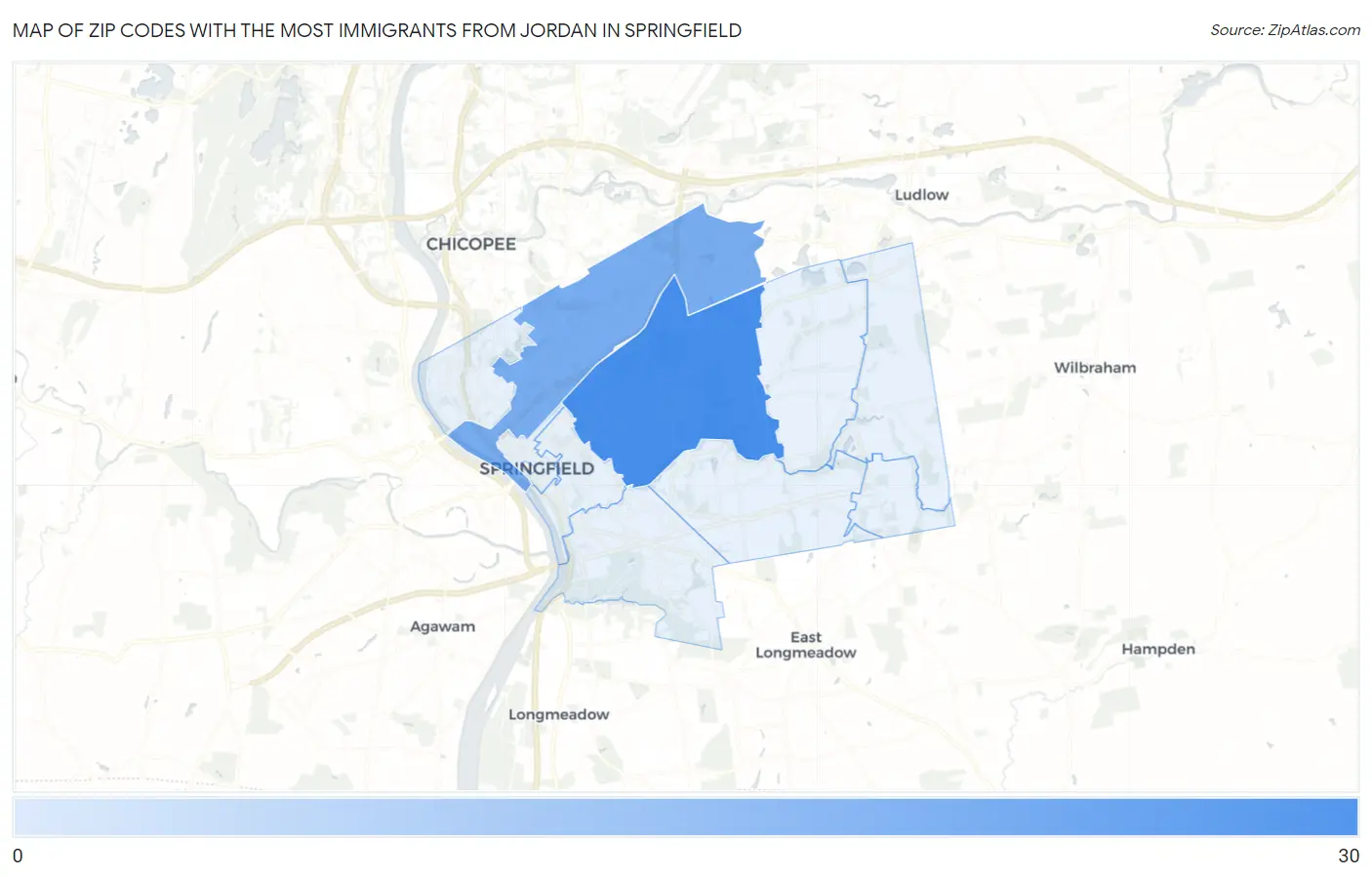 Zip Codes with the Most Immigrants from Jordan in Springfield Map