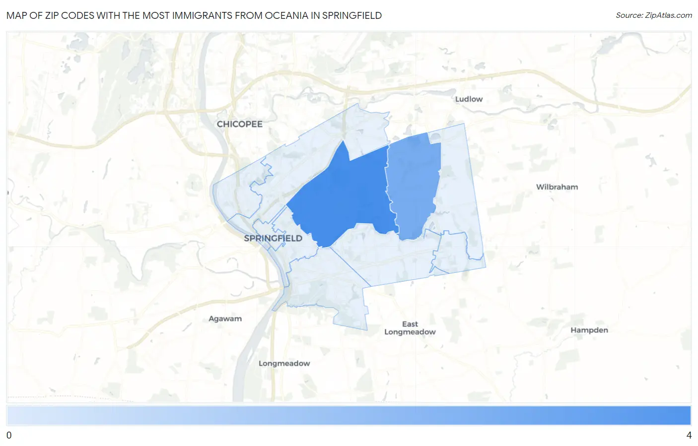 Zip Codes with the Most Immigrants from Oceania in Springfield Map
