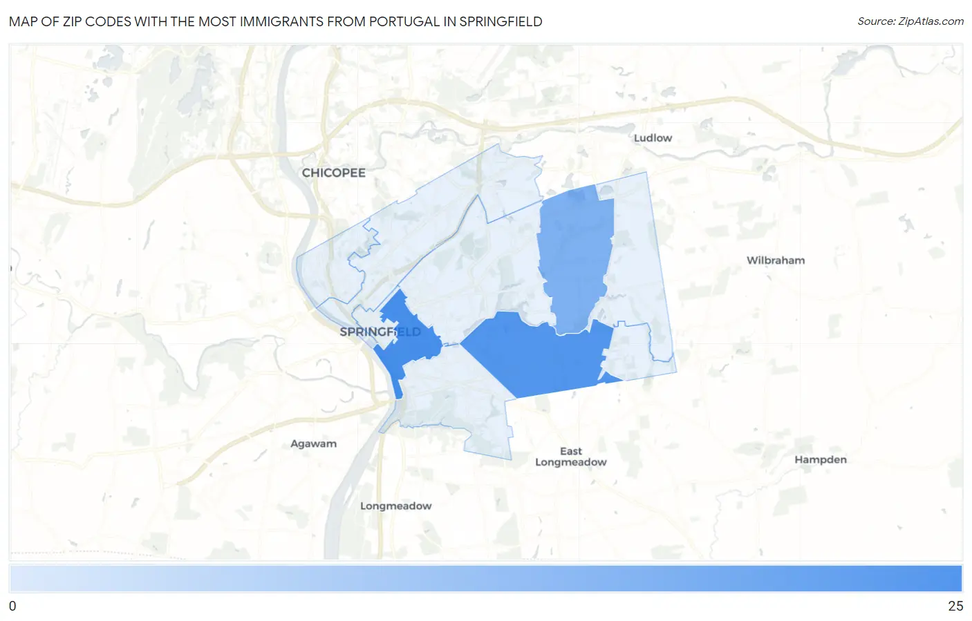 Zip Codes with the Most Immigrants from Portugal in Springfield Map