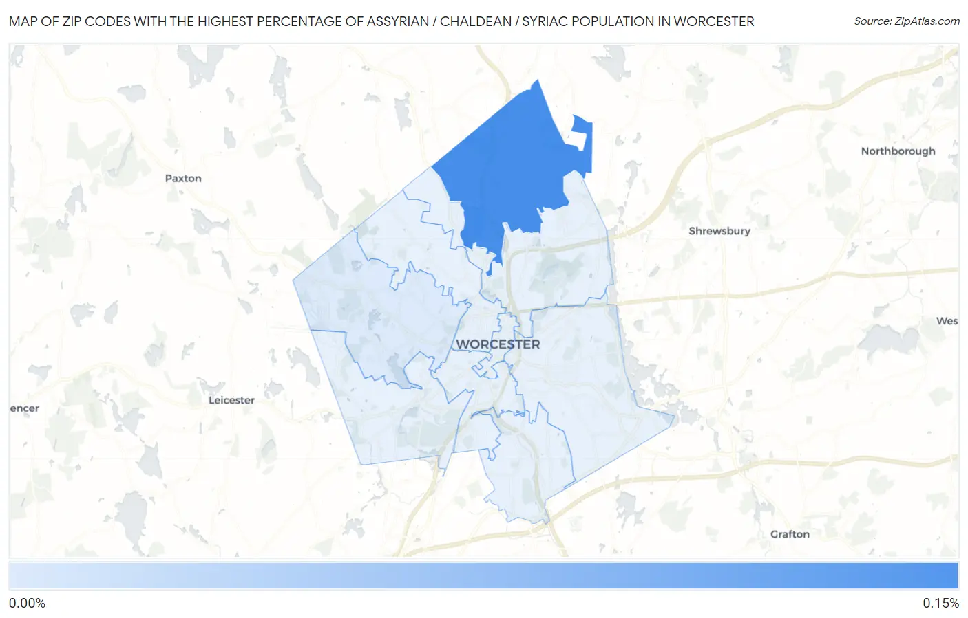 Zip Codes with the Highest Percentage of Assyrian / Chaldean / Syriac Population in Worcester Map