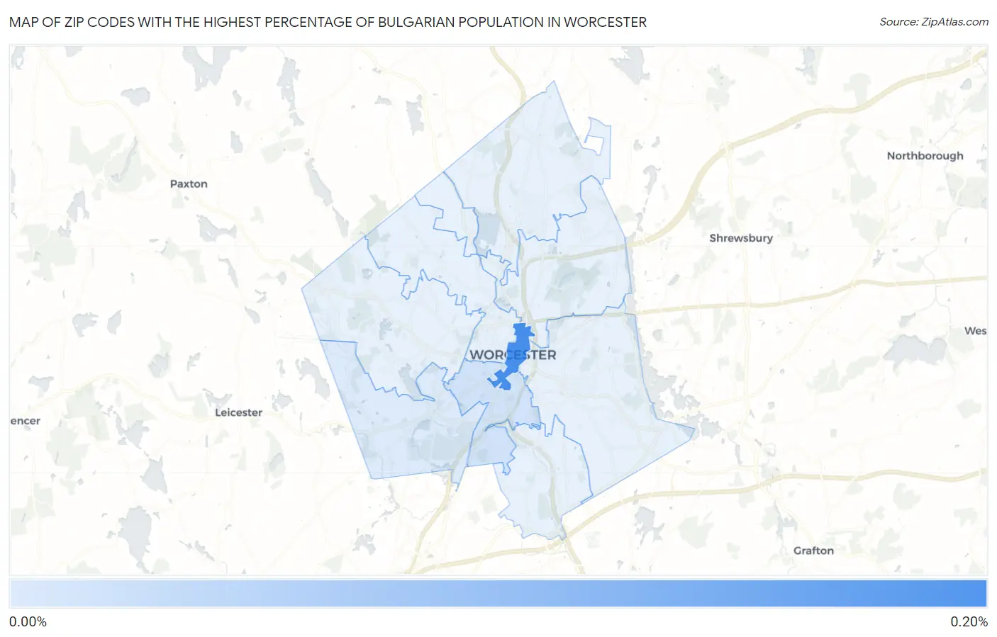 Zip Codes with the Highest Percentage of Bulgarian Population in Worcester Map