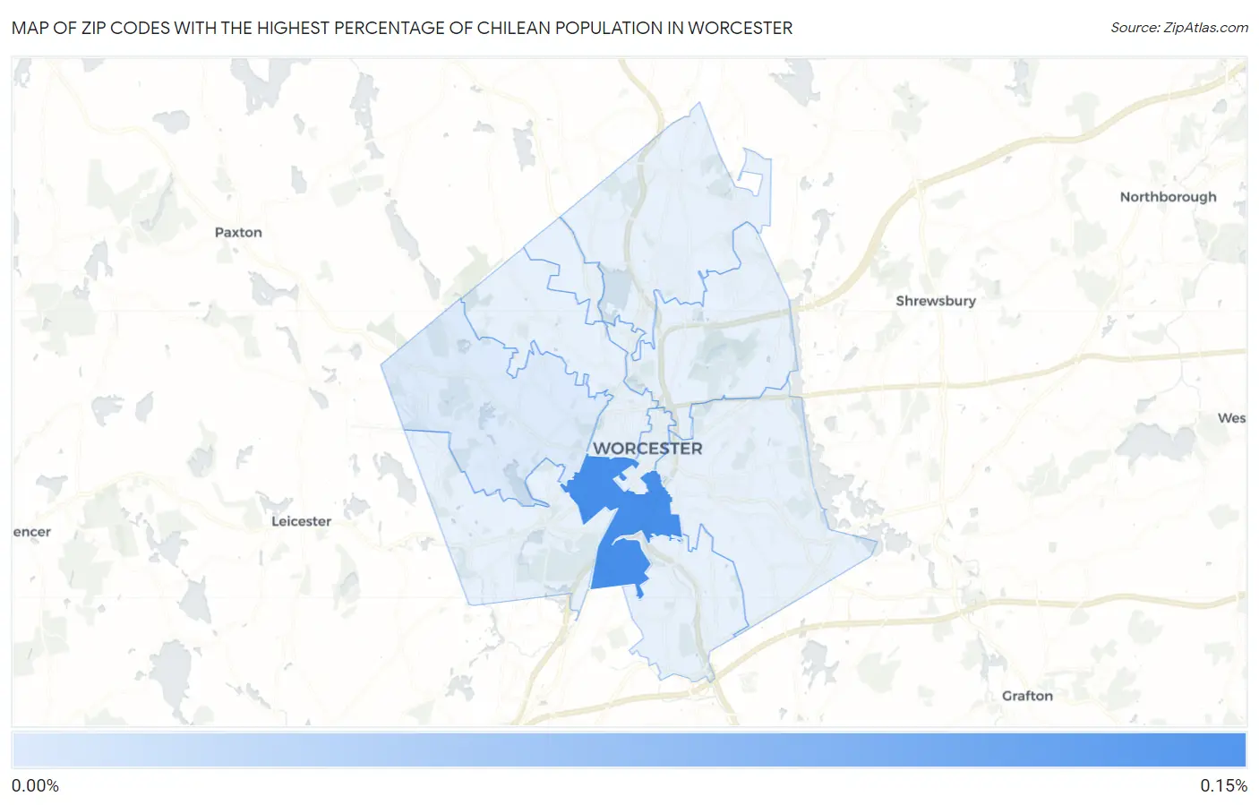 Zip Codes with the Highest Percentage of Chilean Population in Worcester Map