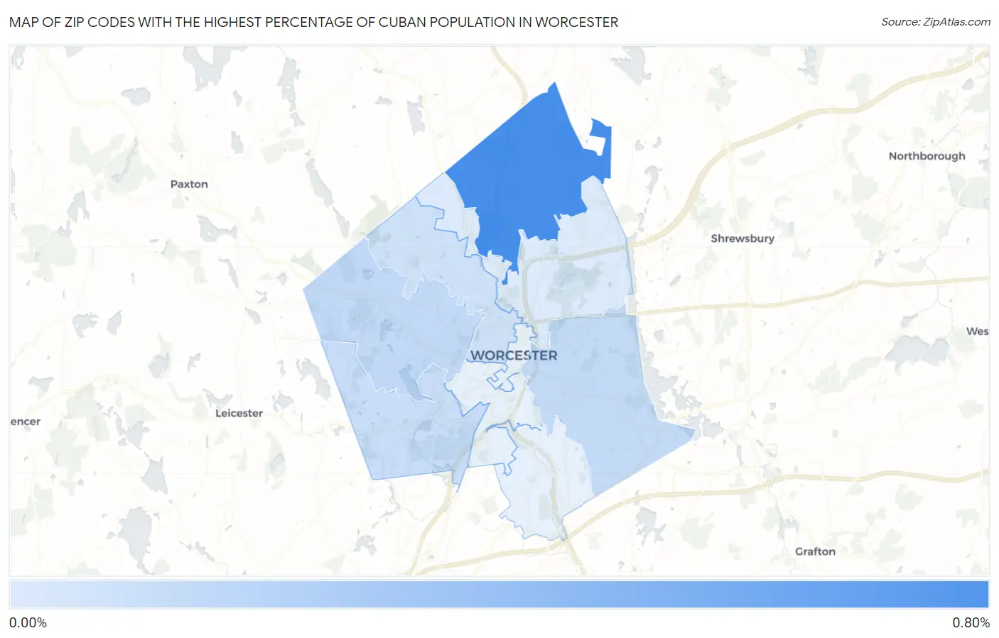 Zip Codes with the Highest Percentage of Cuban Population in Worcester Map