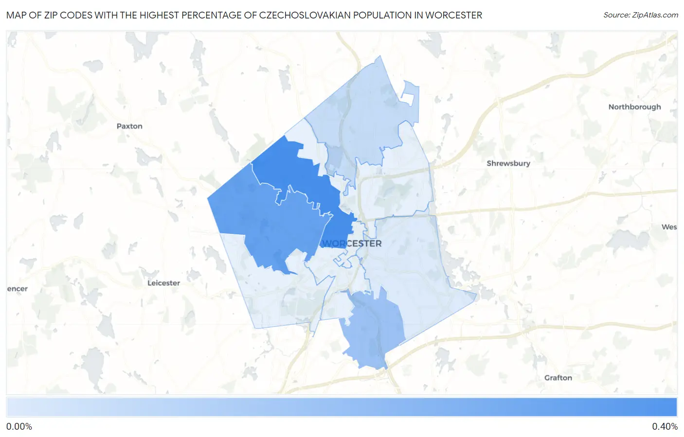 Zip Codes with the Highest Percentage of Czechoslovakian Population in Worcester Map