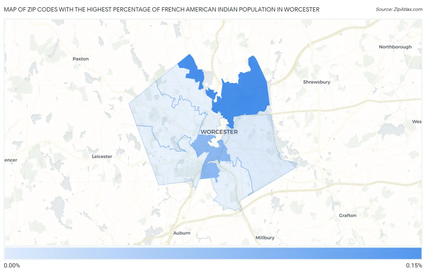 Zip Codes with the Highest Percentage of French American Indian Population in Worcester Map