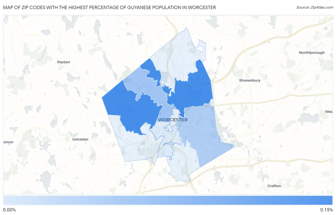 Zip Codes with the Highest Percentage of Guyanese Population in Worcester Map