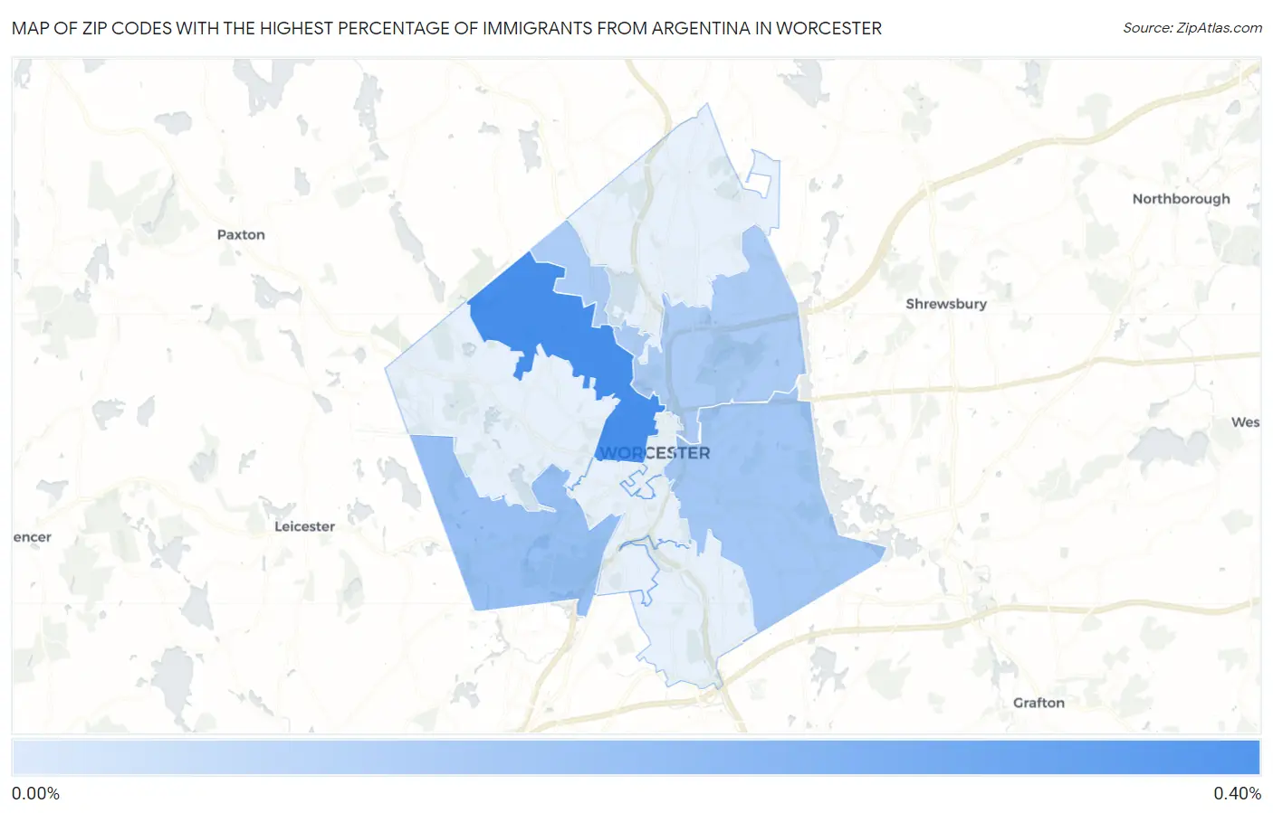 Zip Codes with the Highest Percentage of Immigrants from Argentina in Worcester Map