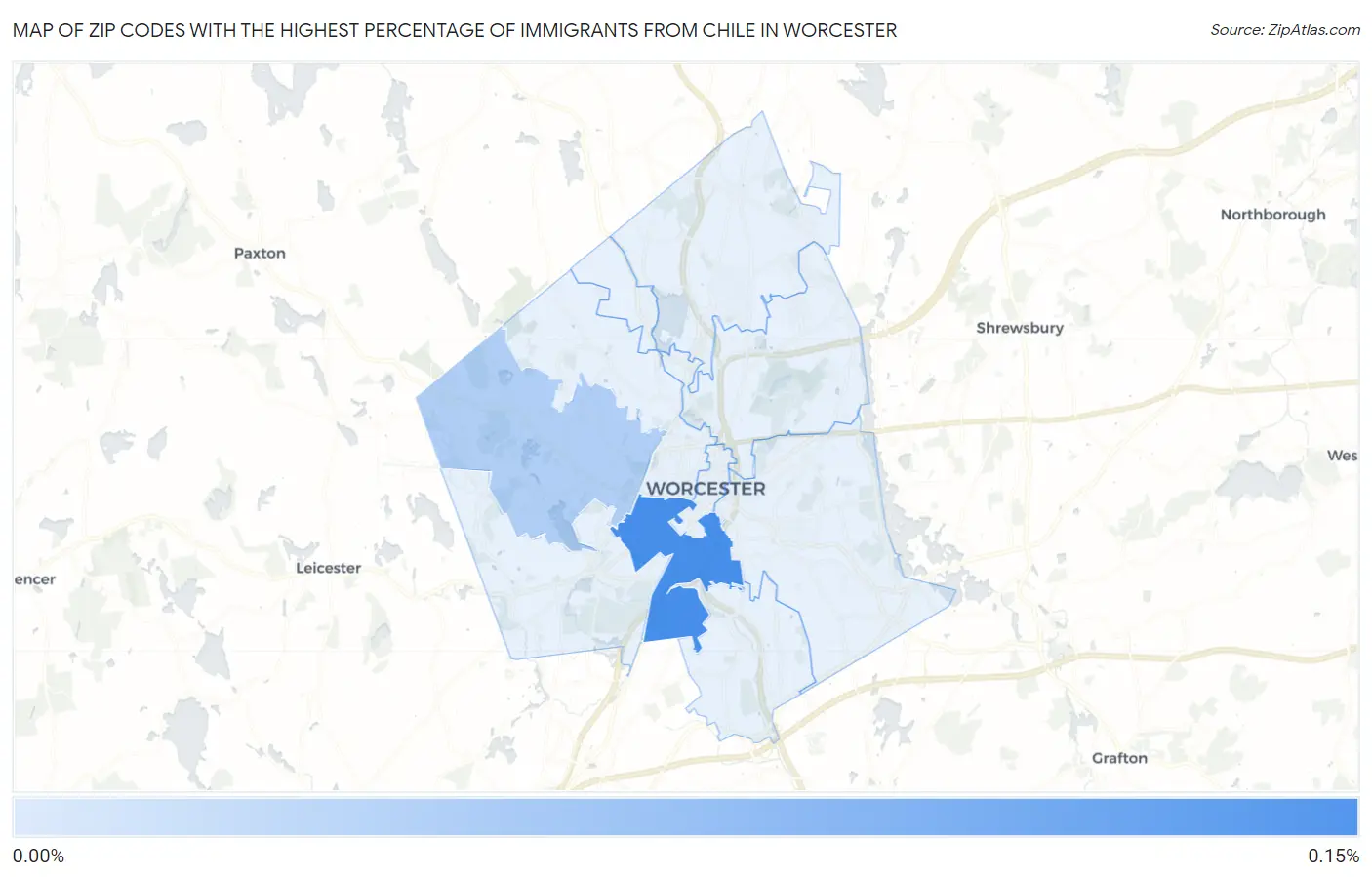 Zip Codes with the Highest Percentage of Immigrants from Chile in Worcester Map