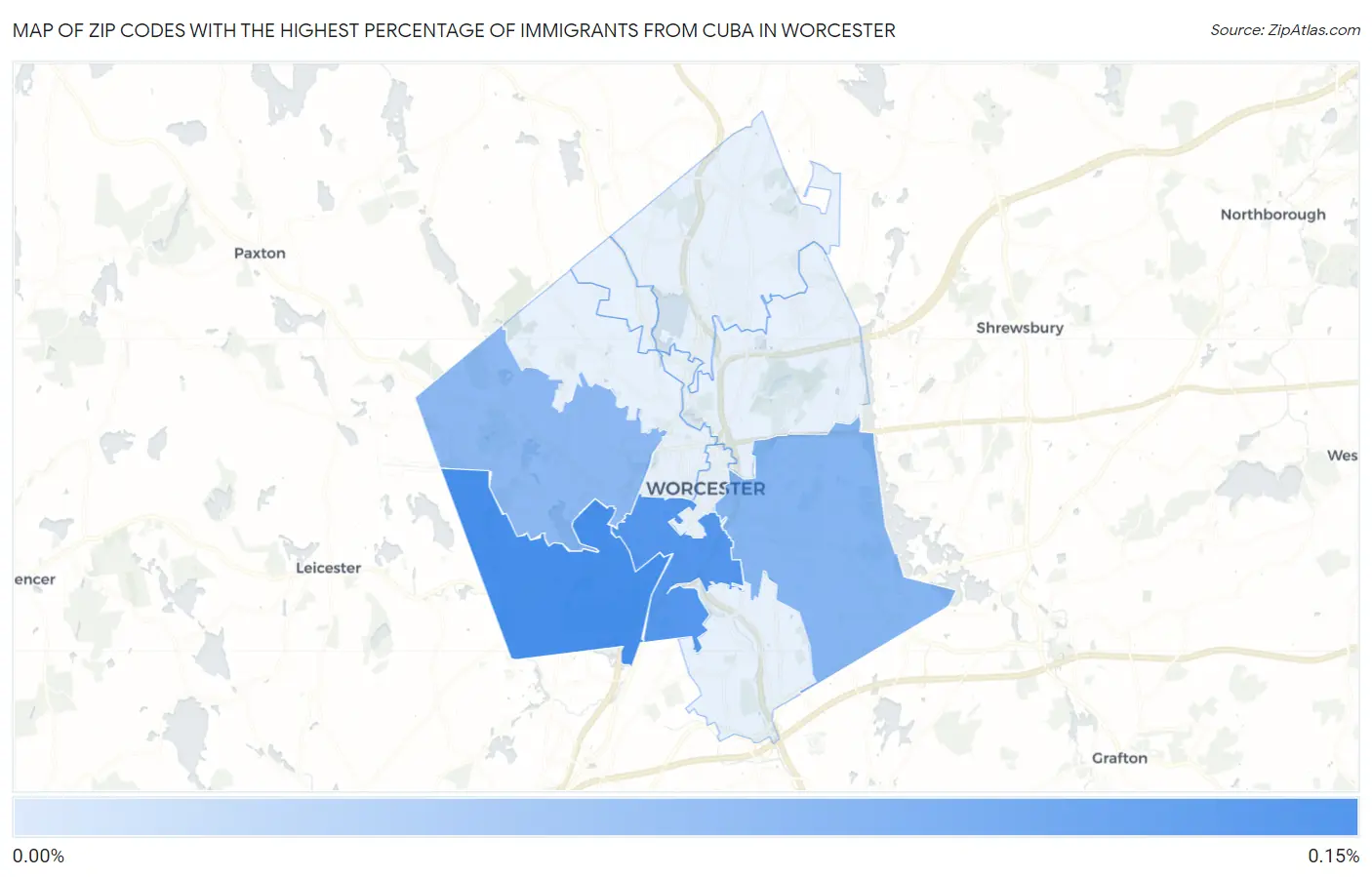 Zip Codes with the Highest Percentage of Immigrants from Cuba in Worcester Map