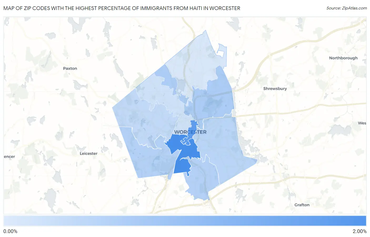 Zip Codes with the Highest Percentage of Immigrants from Haiti in Worcester Map