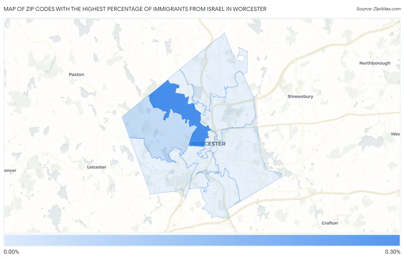 Zip Codes with the Highest Percentage of Immigrants from Israel in Worcester Map