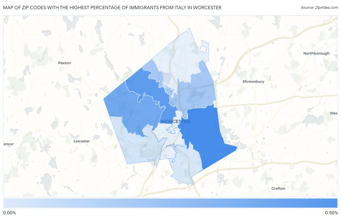 Zip Codes with the Highest Percentage of Immigrants from Italy in Worcester Map