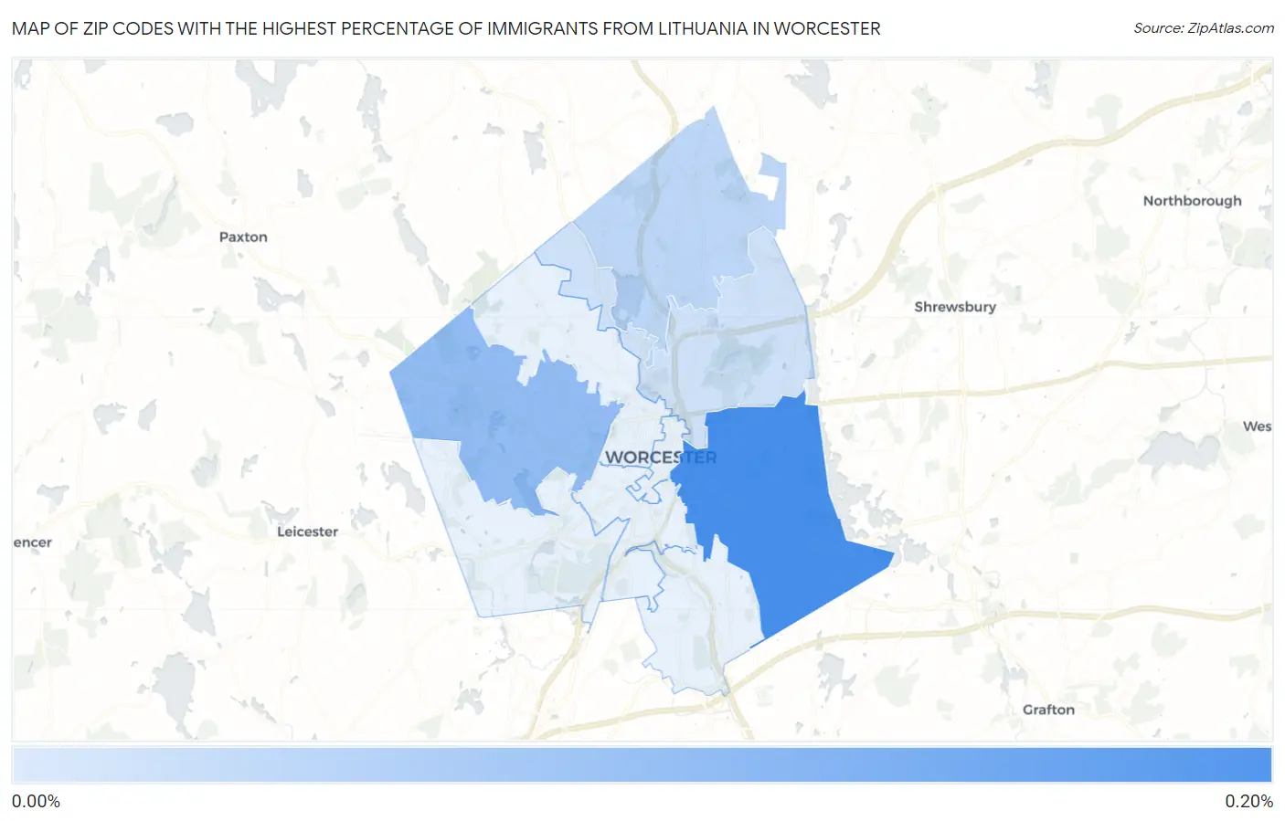 Zip Codes with the Highest Percentage of Immigrants from Lithuania in Worcester Map