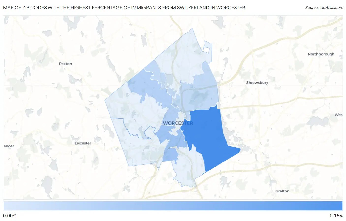 Zip Codes with the Highest Percentage of Immigrants from Switzerland in Worcester Map