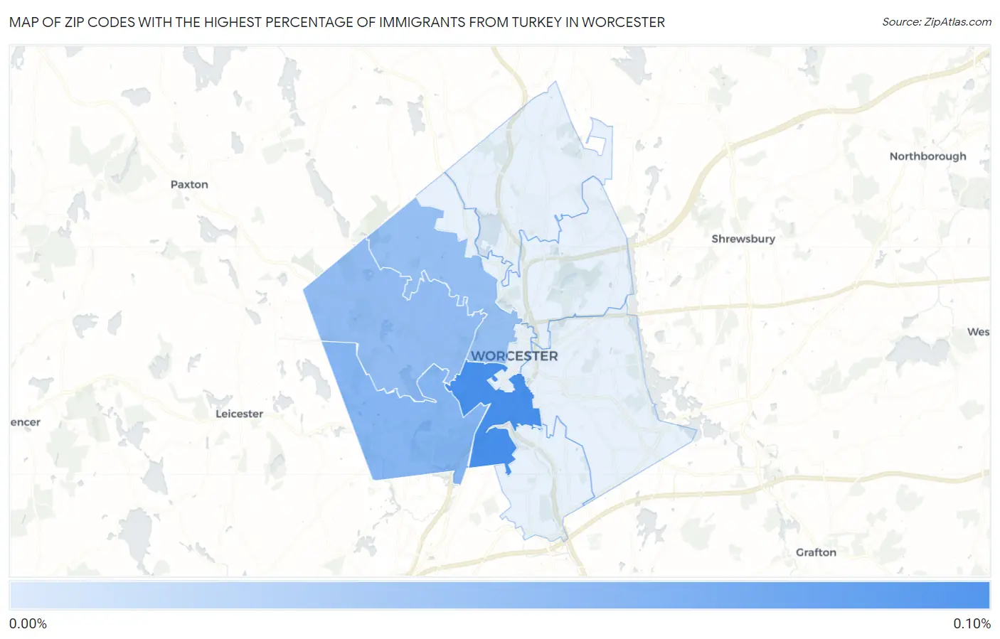 Zip Codes with the Highest Percentage of Immigrants from Turkey in Worcester Map