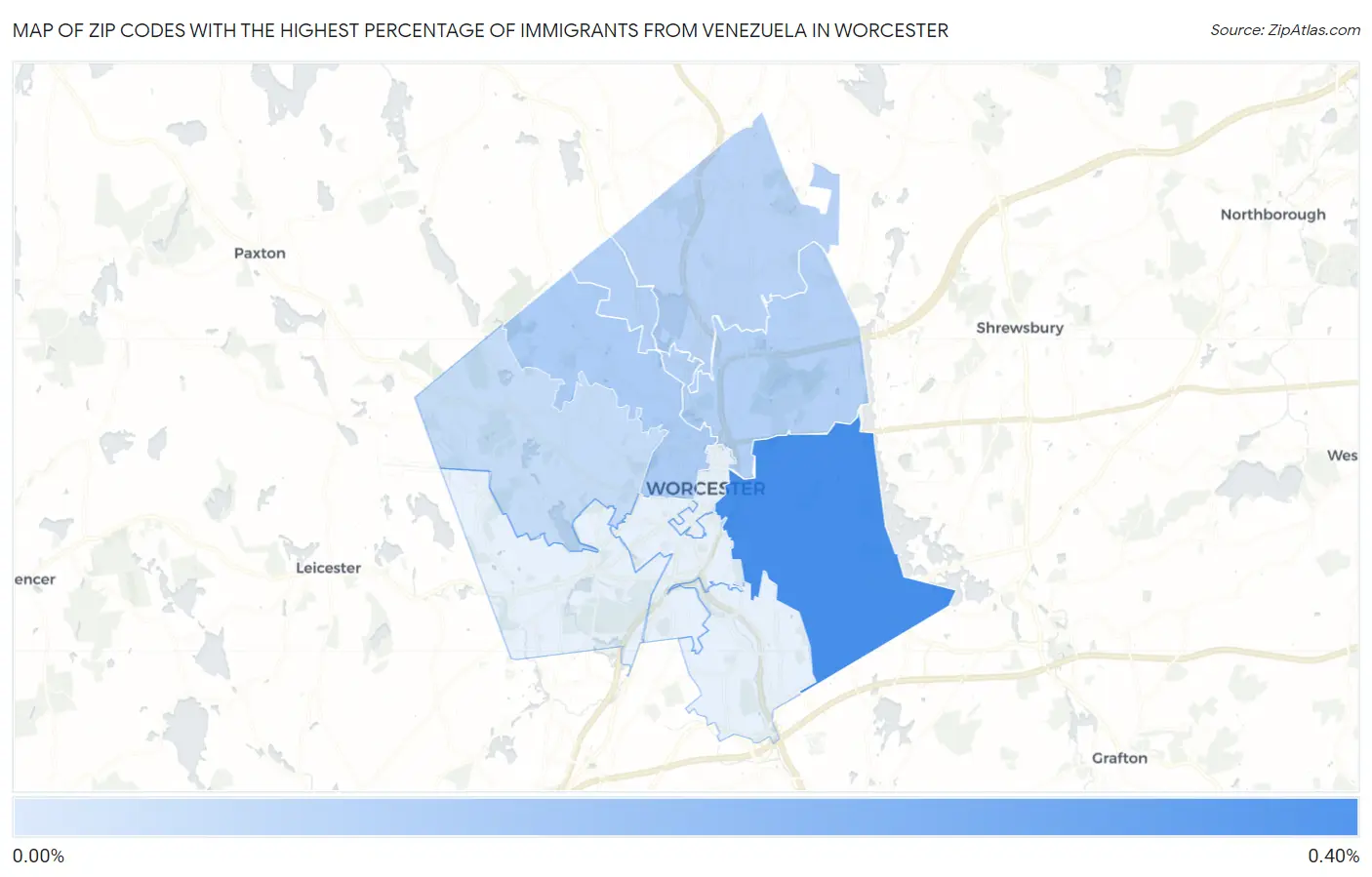 Zip Codes with the Highest Percentage of Immigrants from Venezuela in Worcester Map