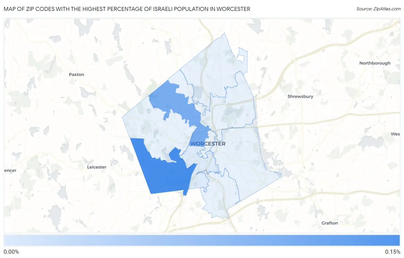 Zip Codes with the Highest Percentage of Israeli Population in Worcester Map