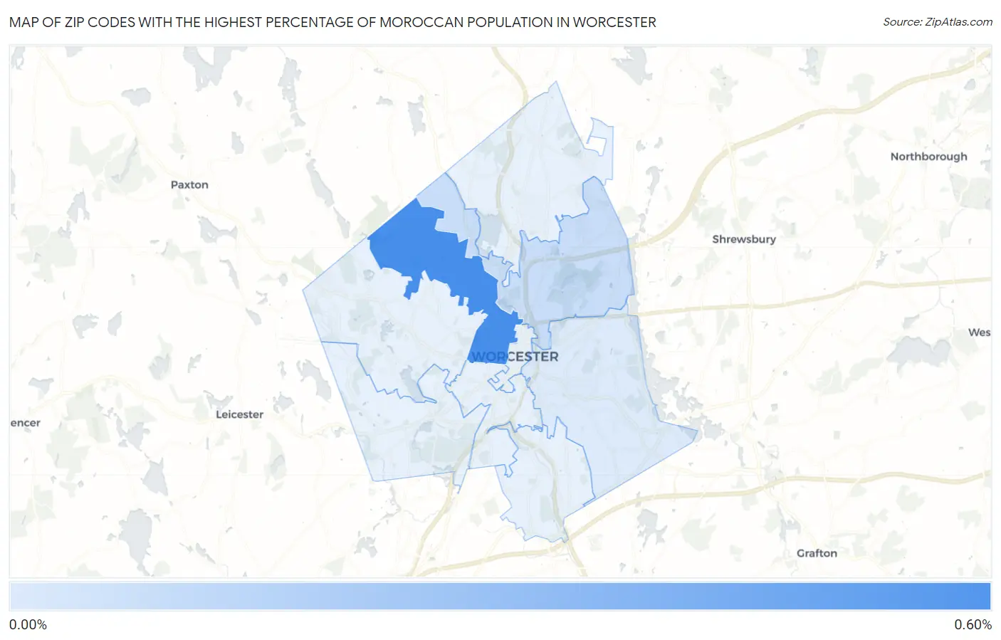 Zip Codes with the Highest Percentage of Moroccan Population in Worcester Map