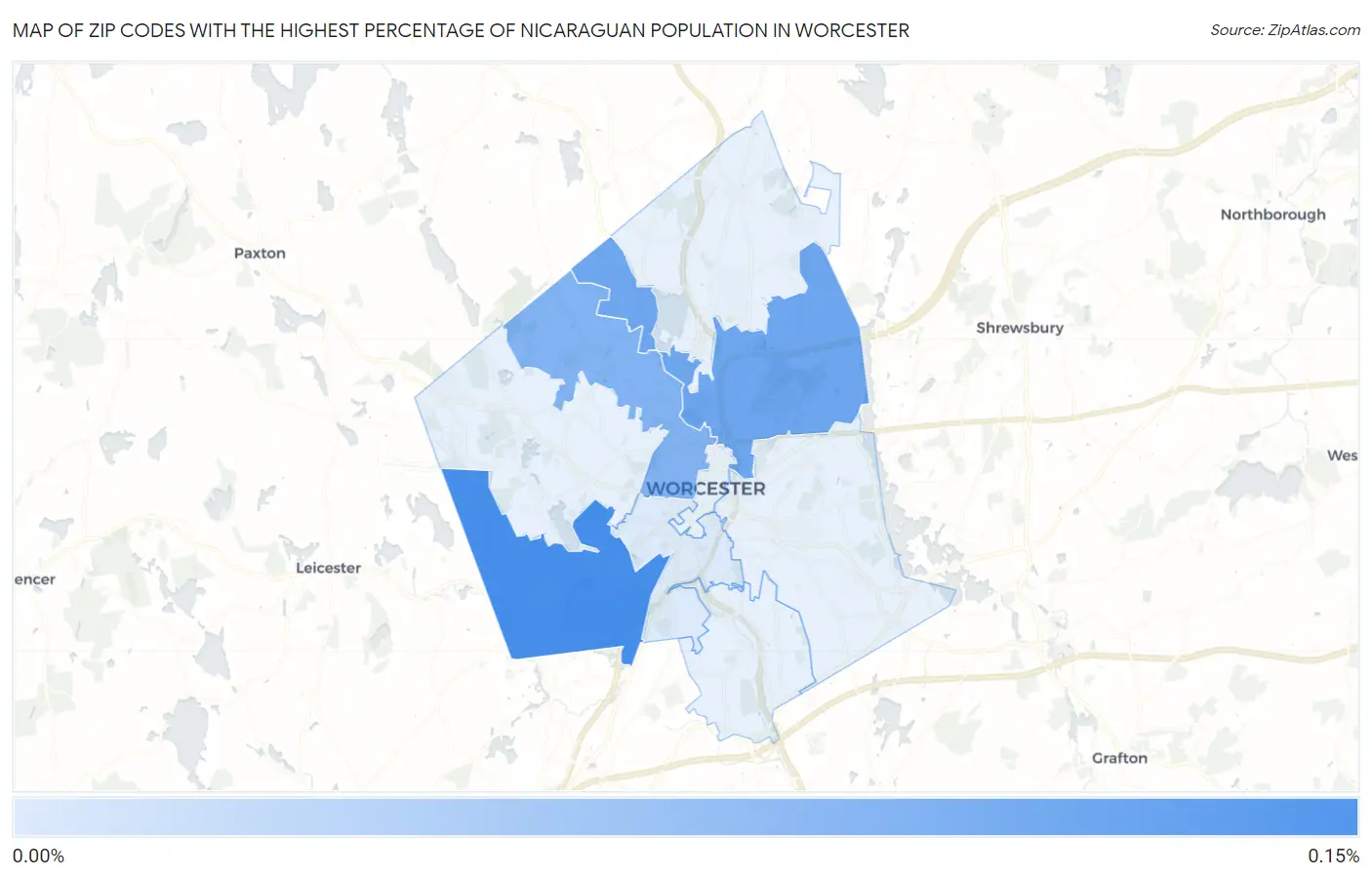 Zip Codes with the Highest Percentage of Nicaraguan Population in Worcester Map