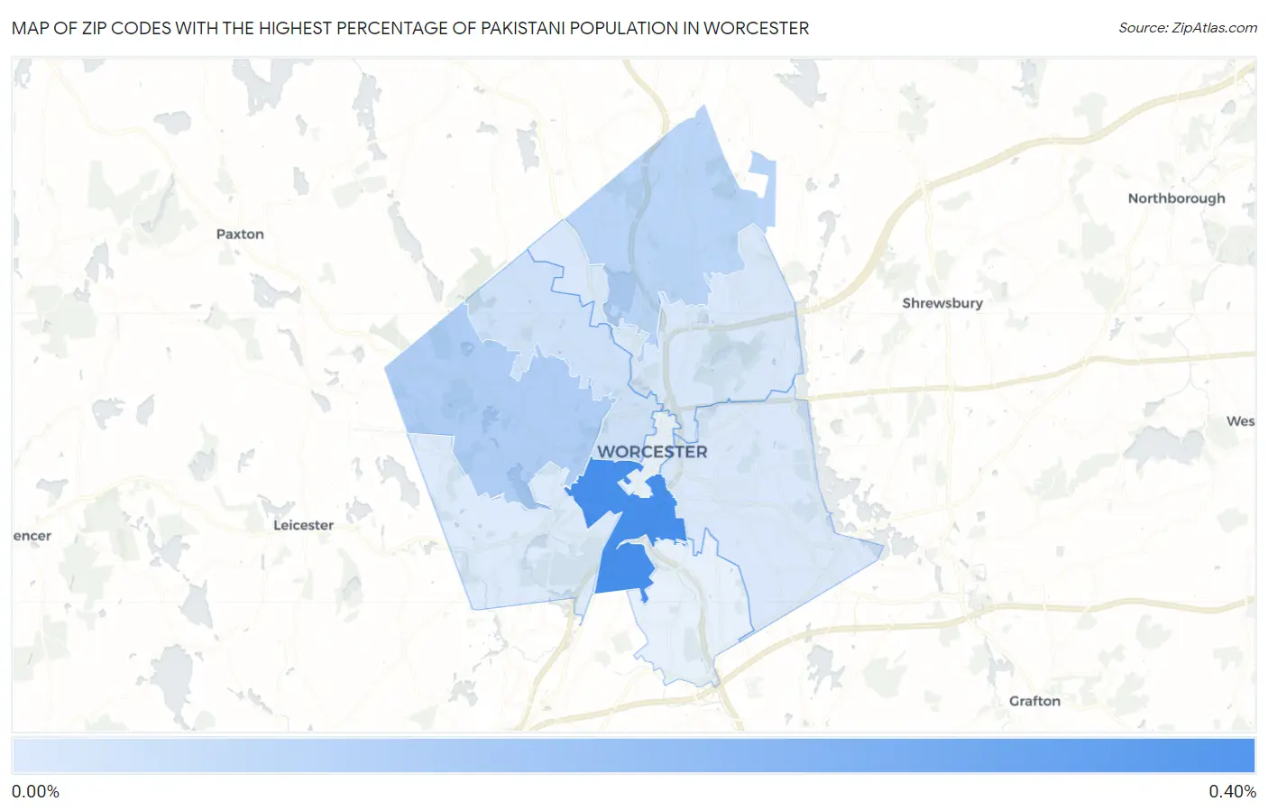 Zip Codes with the Highest Percentage of Pakistani Population in Worcester Map