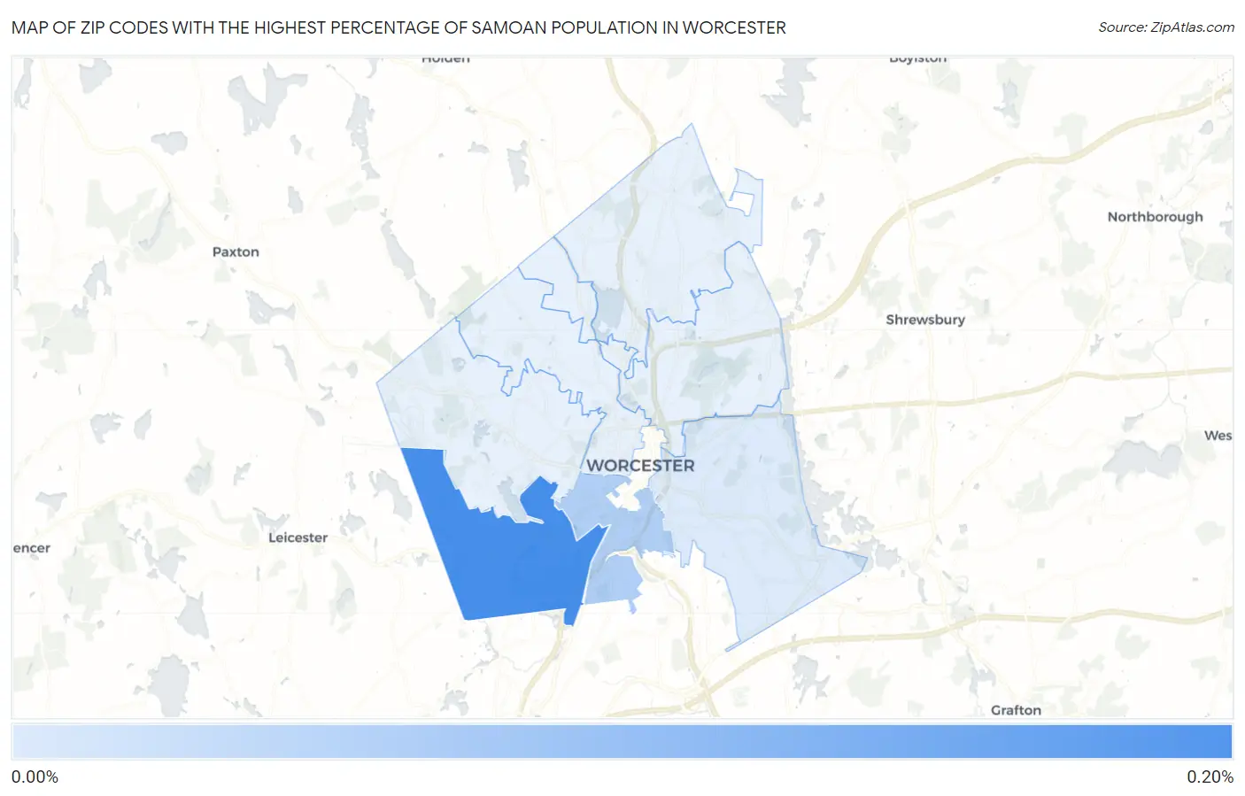 Zip Codes with the Highest Percentage of Samoan Population in Worcester Map