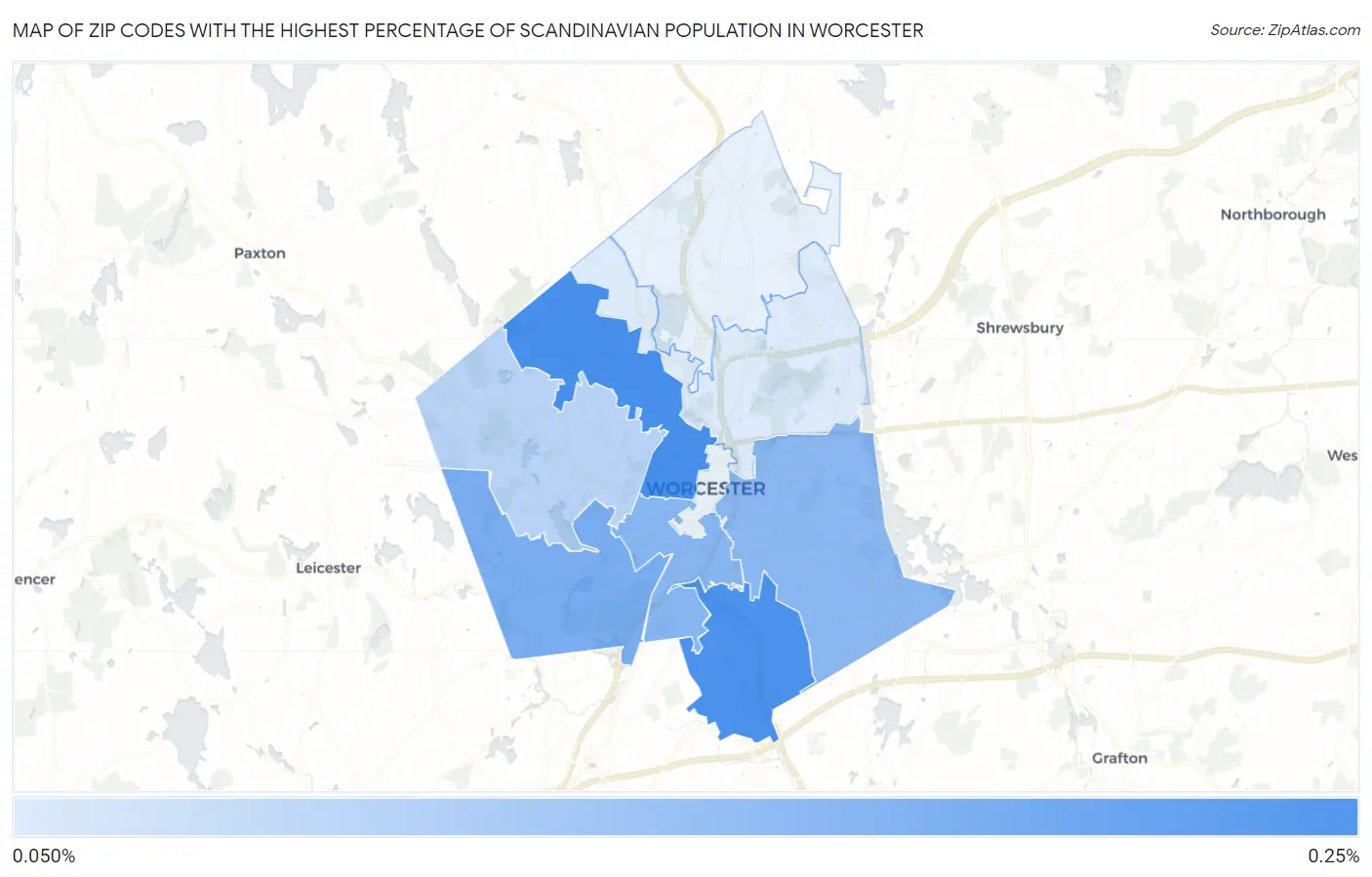 Zip Codes with the Highest Percentage of Scandinavian Population in Worcester Map