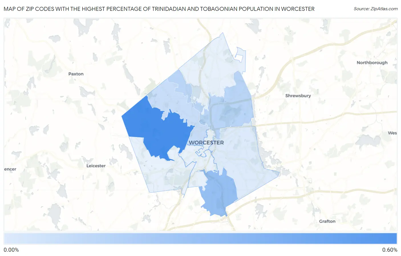 Zip Codes with the Highest Percentage of Trinidadian and Tobagonian Population in Worcester Map