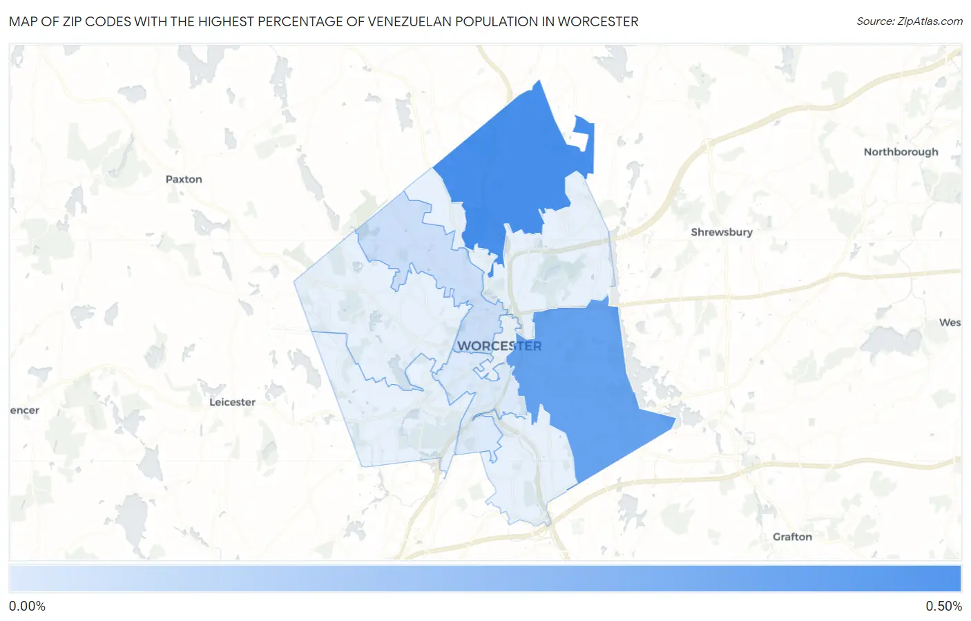 Zip Codes with the Highest Percentage of Venezuelan Population in Worcester Map