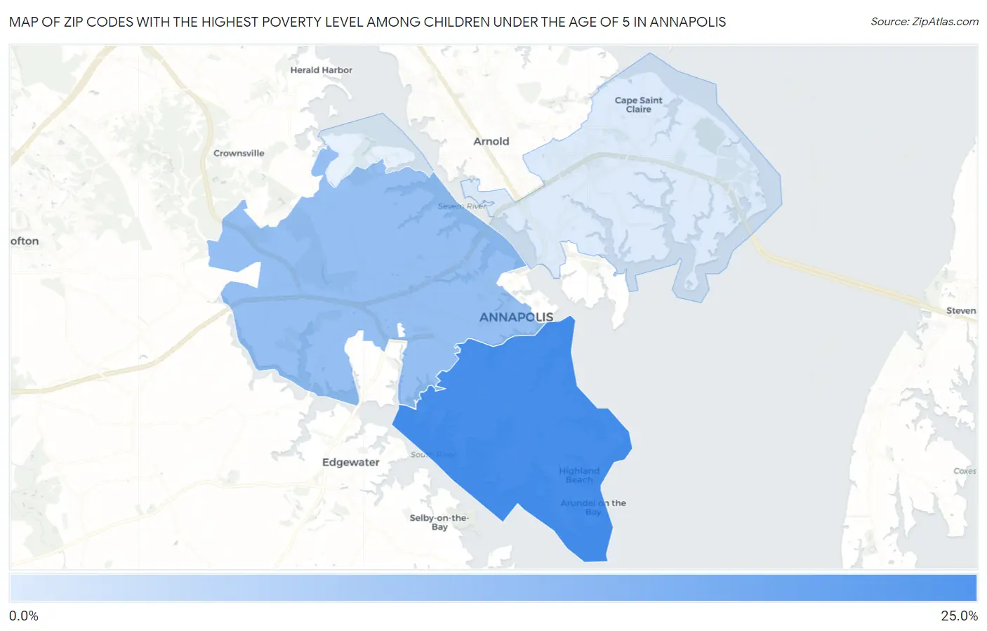 Zip Codes with the Highest Poverty Level Among Children Under the Age of 5 in Annapolis Map