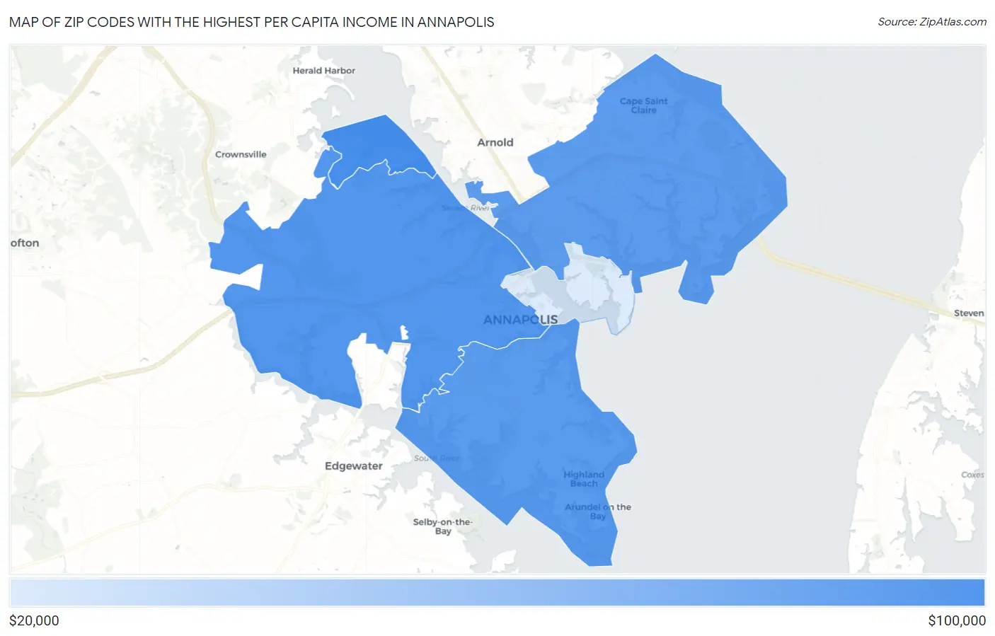 Zip Codes with the Highest Per Capita Income in Annapolis Map