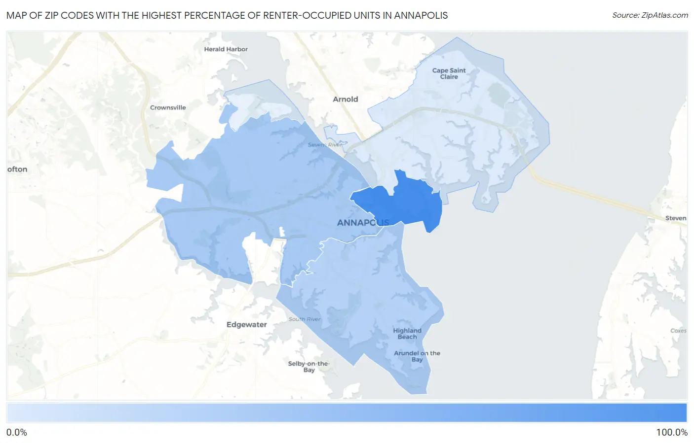 Zip Codes with the Highest Percentage of Renter-Occupied Units in Annapolis Map