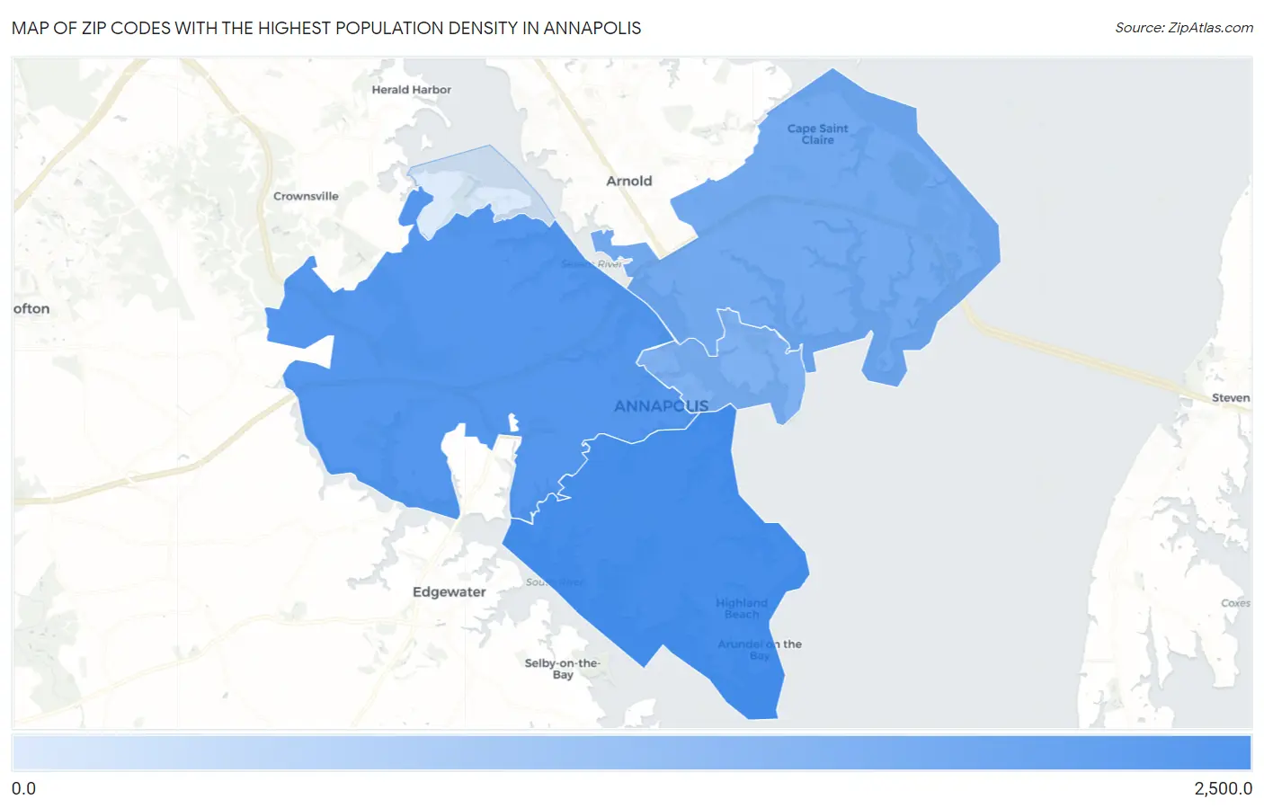 Zip Codes with the Highest Population Density in Annapolis Map