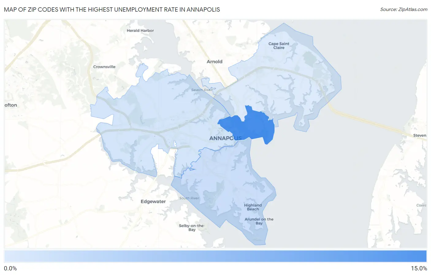 Zip Codes with the Highest Unemployment Rate in Annapolis Map