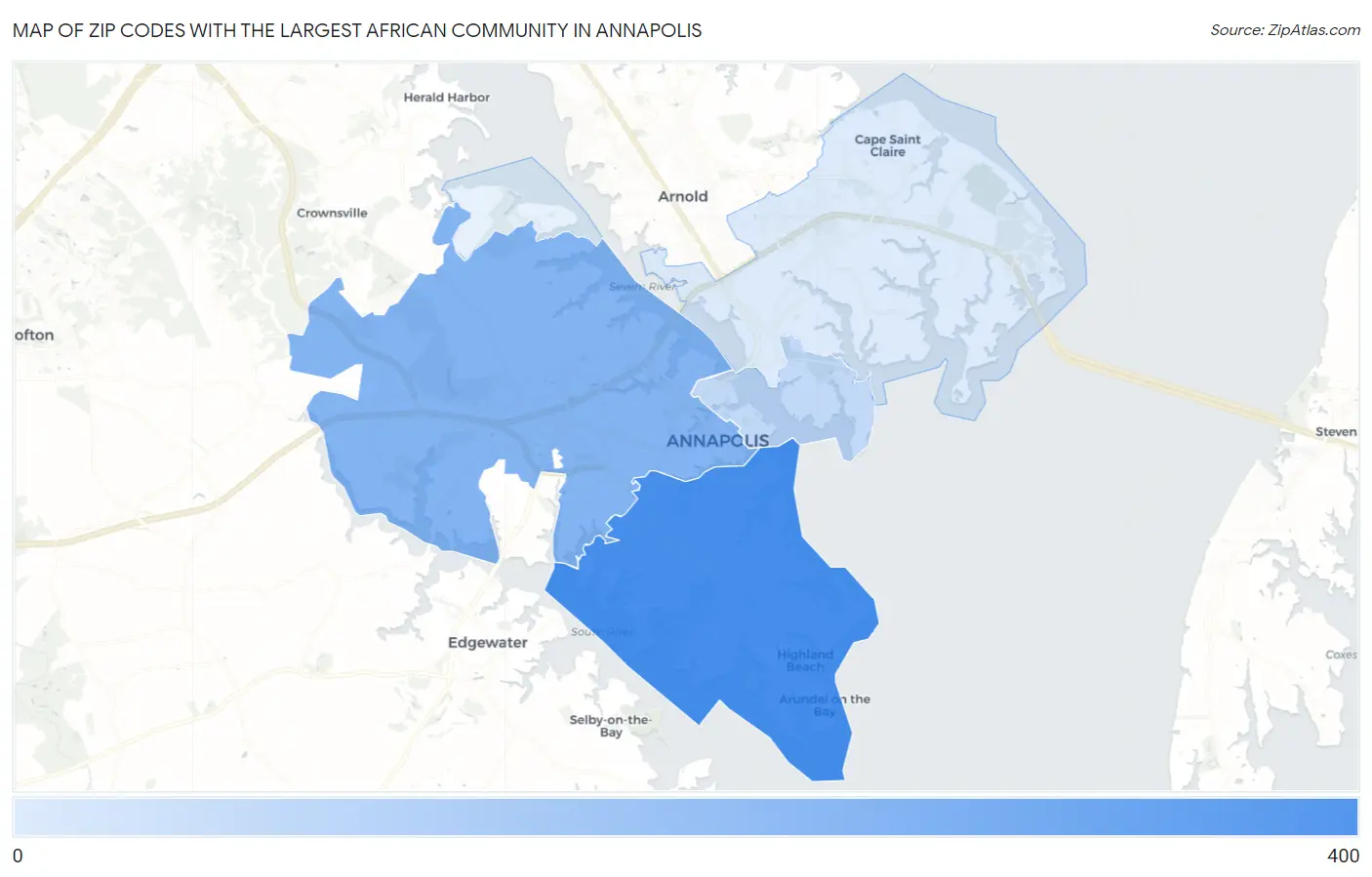 Zip Codes with the Largest African Community in Annapolis Map