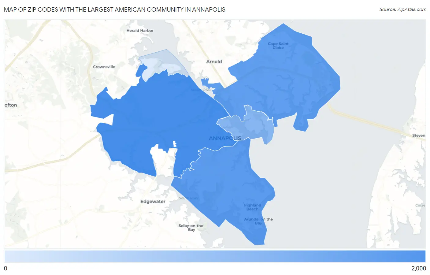 Zip Codes with the Largest American Community in Annapolis Map